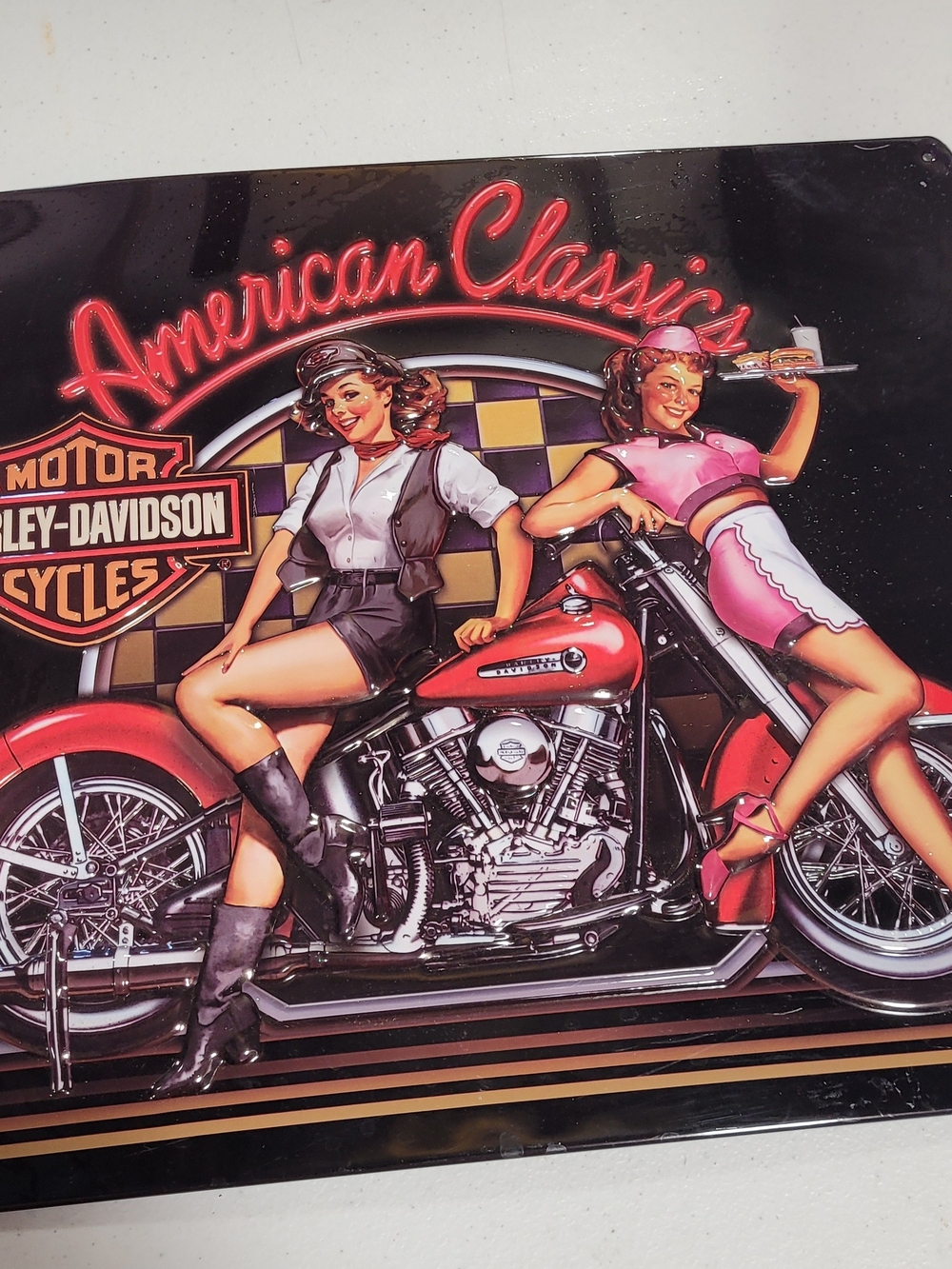 Harley-Davidson Red & Black American Classics Pin-Up Metal Sign